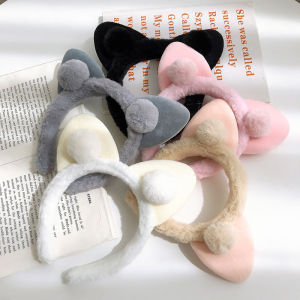 Pink Cat Ear Plush Hair Band Girl Cute Hair Ties for Washing Face