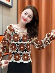 เสื้อสเวตเตอร์ถักคอวีแขนยาวทรงหลวมสไตล์เกาหลีสำหรับผู้หญิง ฤดูใบไม้ร่วง 2025 แฟชั่นสั้น ทรงเข้ารูป ผ้าฝ้ายผสมโพลีเอสเตอร์