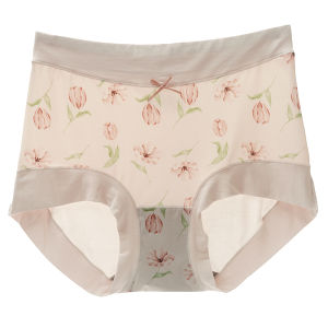 FARCENT Middle-Aged Womens Print Underwear Ice Silk Modal Patchwork High Waist Plus Size Antibacterial Cotton Crotch Briefs Autumn