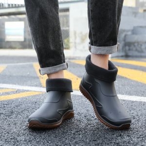 Mens Waterproof Rain Boots Soft Kitchen Fashion Student Spring Summer All Seasons Popular Male Shoes Plastic Slip-On Flats