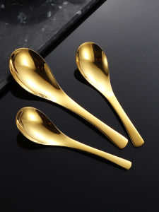 Food Grade 304 Stainless Steel Thickened Short Handle Spoon Commercially Used in Restaurants Gold Colored Soup Spoon Dessert Spoon