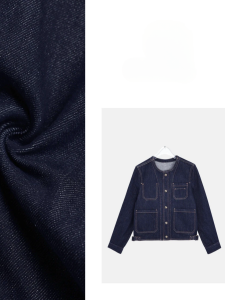 Casual Vintage round Neck Denim Jacket Womens Fashionable Versatile Top Deep Blue European Style Four Pocket Open Seam Design