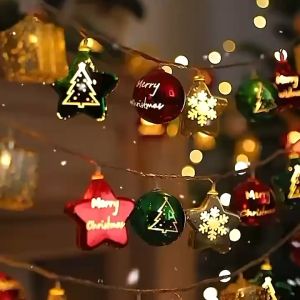 Dây đèn LED trang trí Noel kiểu trái châu tròn Ngôi sao nhiều màu Cắm điện Trang trí Noel siêu lung linh