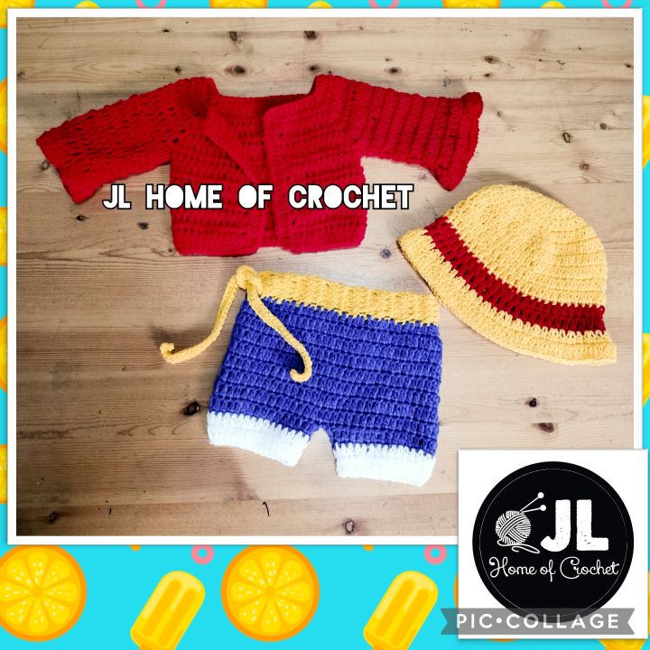 LUFFY ONE PIECE BABY COSTUME CROCHET BABY MILESTONE Unisex Cartoon