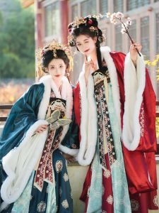 Lanxi Original Small Queen Winter Furry Embroidered Big Sleeve Shirt Chest Length Restoration Exotic Tang Style Hanfu Womens Clothing