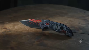 22cm Skull Pattern Folding Pocket Knife – Stainless Steel Utility Knife for Outdoor & Camping