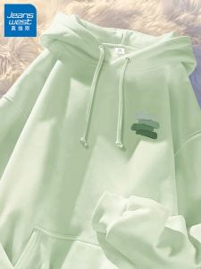 Áo Nỉ Trùm Đầu Màu Xanh Nhạt Jeanswest Dành Cho Nữ Mùa Xuân Thu Rộng Rãi Có Lót Lông Cừu Áo Khoác Ngoài Phong Cách Đường Phố