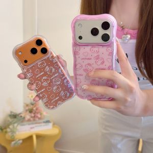 Sanrio | Cute Wave Full Screen Line Hello Kitty Case For iphone 17 16 15 Pro Max Cartoon Sanrio Shockproof Protective Acrylic Phone Cover
