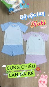 Bộ quần đùi mùa hè áo cộc tay raglan phối màu tinh tế HAKI (4-15kg) BB022 siêu mềm mát hàng xuất khẩu set mặc nhà cho bé trai bé gái quần áo mùa hè