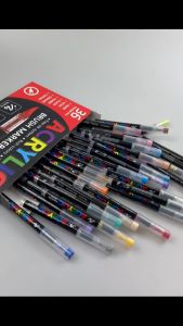 12/24/36 Colors Acrylic Paint Markers Pens Set with Brush Tip for Rock Painting Fabric Plastic Wood Canvas Stone Glass Paper DIY Craft Supplies