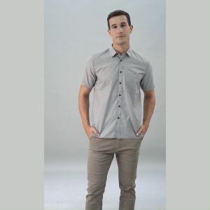 LGS - Regular Fit - Kemeja Basic Polos Pria - Kemeja Lengan Pendek - Motif Polos- Abu - CSH.271.S1149.192.C