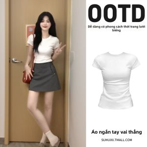 SUHUIQIAN | Bộ Hai Mảnh Tay Ngắn Dáng A Phù Hợp Vòng Eo Mảnh Mai