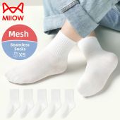 Miiow | Breathable Mesh Children Socks Thin Pure White Cotton Ankle High For Boys And Girls Spring Summer School Students Catman Socks
