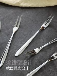 (1 PCS) Stainless Steel Mini Fork Ice Cream Fork Thick Snack Small Fork Dessert Fruit Fork Two Tooth Tableware Cutlery
