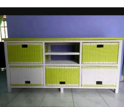 Redy Stok Lemari Rotan Sintetis Laci 5.CD Meja Tv Rak Buku Susun