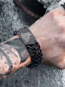 Northern Europe Viking Wide KIRIN Bracelet Mens Fashion Cool Titanium Steel Motorcycle Accessories Mens Ornament High Street Hand Jewelry European and American