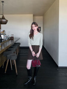 เสื้อยืดคอกลมแขนยาวผู้หญิง Pusumede ทรงหลวม ทรงสลิมฟิต ทรงหลวม เสื้อชั้นในฤดูใบไม้ร่วง ผ้าผสมโพลีเอสเตอร์ คอตตอน อะซิเตท