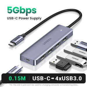 UGREEN USB 3.0 Type C HUB 4-Port Laptop Adaptor High-Speed USB Splitter Portable Extension Data Hub USB C Splitter for Laptop MacBook Pro iMac iPad Pro Chromebook Dell XPS iPhone 15/15 Pro Galaxy S23