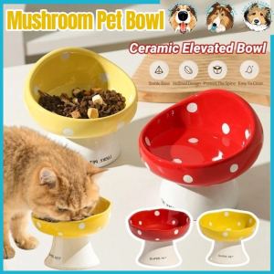 Pet Ceramic Bowl Mushroom Shaped Cat Food Drinking Bowl Pet Neck Protector Feeder