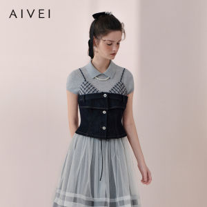AIVEI | Spring Summer Girl Style Design Sense Denim Camisole Faux Two-Piece