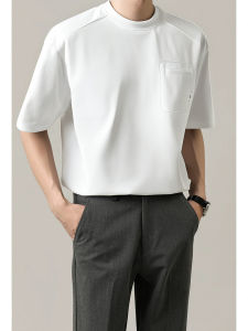 เสื้อยืดคอกลมแขนสั้นผ้าฝ้ายหลวมๆ สำหรับผู้ชาย ฤดูร้อน 2025 ทรงหลวมๆ สไตล์เกาหลี เสื้อผ้าทำงาน ลำลอง ใส่สบาย