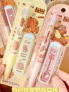 Set Pensel Capybara 0.5mm ✏️ Cute Cartoon Mechanical Pencil with HB Lead Refills Student School Stationery