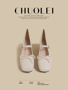 CHUOLEI | New Mid Heel Square Toe White Strap Bow Mary Jane Single Shoes