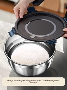 Stainless Steel Food Preservation Box Bowl with Lid Sealed Soup Bowl Egg Beating Bowl for Induction Cooker And Refrigerator
