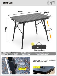 ENKINMO | Camping Foldable Table Elevatable Portable Roll-up Aluminum