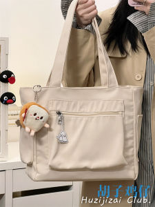 Beard Chicken Japanese Style INS Large Capacity Single Shoulder Bag for Women Pure Color Versatile Commuter Tote Bag