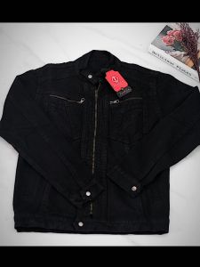 (COD) Jaket Jeans Resleting Pria Zipper Biowash Jumbo M L XL XXL XXXL