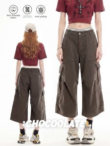 Workwear Style Loose Wide Leg Capri Pants
