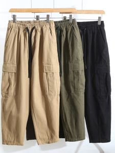 Designer Cotton Work Trousers Straight Leg Casual Comfortable Elastic Waist Pure Cotton Sharkskin Fabric Autumn Mens Fashion