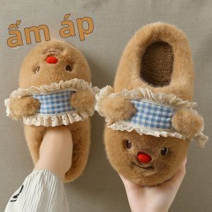 ANSHANGFEN | Dép Bông Cotton Mềm Ấm Đế Dày