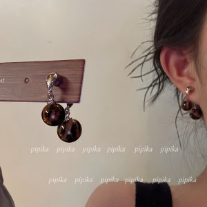 Original Design Retro Beauty Ball Ball Front And Back Wear Earrings Womens High-grade Silver Needle Leopard Print Ear Jewelry