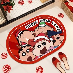New Year Celebratory Red Water Absorbent Soft Silicon Dendroid Bathroom Mat Cartoon Animation Design Home Decor Foot Mat