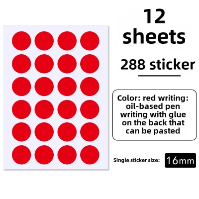 16mm Dot Sticker Label Color Self-Adhesive round Sticker Self-Adhesive Sticker Digital Printing Tag Note