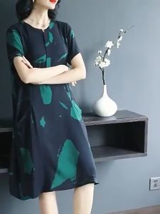 ⚡Port⚡ blouses women new style 2025 Casual Printed Dress Loose Short Sleeved Dress Women Round Neck A-line Dress