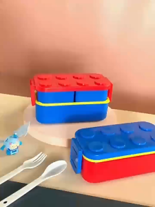 WMEDIA Lunch Box Lego Kotak Makan Siang Lego Susun 1050ml & 550ml Free Sendok