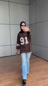 Aldira Kaos Oversize Jersey Wanita Lengan 7/8 Kekinian2024 Jumbo / Atasan Wanita / Jersey Vintage