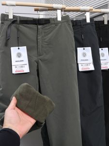 Thickened Fleece Winter Casual Pants Mens Outdoor Waterproof Heat Absorbing Shake Particle Belted Trousers Fashion Urban Style