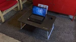 Meja Lipat Laptop Belajar Ada Laci Tempat Botol Gelas Minum Lubang Holder Penyangga Sandaran Buku Bahan Berkualitas Kokoh Kuat dan Awet Untuk Anak Orang Dewasa Siswa Mahasiswa Kerja Serbaguna | Foldable Bed Table with Drawer Cup Holder | TaffHOME BO-67