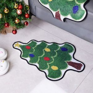 VIKAMA 3D Christmas Tree Shaped Rug Tufted Irregular Xmas Mat Non Slip Floor Carpet For Living Room Bedroom Kids Home Decor