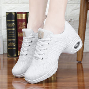 Yang Li Ping Womens Soft Bottom Jazz Dance Shoes White Medium Heel Outdoor Wearable Square Dancing Shoes for Autumn