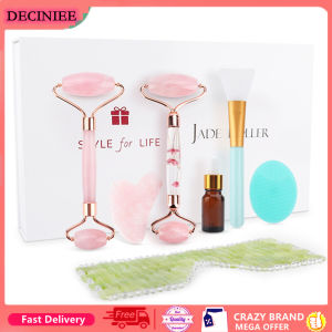 DECINIEE Jade Roller Guasha Gift Set Rose Quartz Jade Roller Facial Slimming Face Lift Natural Stone Massager Wrinkle Remover Gift Box