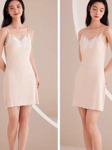 MiiOW | Mùa hè MiiOW Cat Person Ice Silk Thin Sleepwear Womens Chemise Váy ngủ ren gợi cảm có đệm ngực Dài đến giữa bắp chân