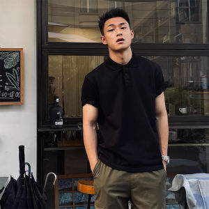 Black Pure Cotton Short Sleeve Polo Shirt Mens Summer Mature Stable Heavyweight T-Shirt Cleanfit Half Sleeve Loose Fit Teenager