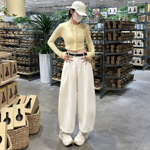 La Chapelle Grey Washed Cotton Wide Leg Pants Womens 2025 Autumn Pear Shape Thankful Pants Eight Nine Points Harem Lantern Pants