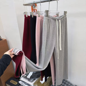 High Waist Straight Leg Pants Womens Loose Fit Casual Trousers Autumn Spring Drawstring Comfortable Wide Leg Floor Length