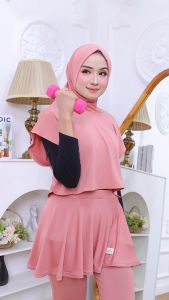 Setelan Hijab Olahraga Muslimah: Baju One Set Kerudung Sport Outer Hoodie Senam Zumba